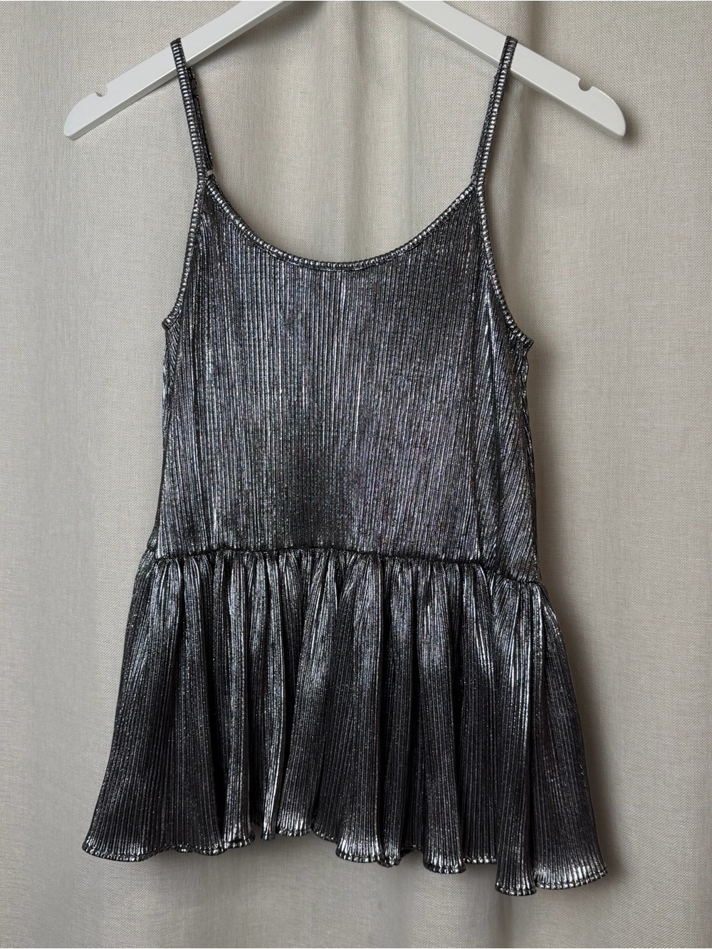 Gianni Bini Silver Metallic Pleated Tank Top